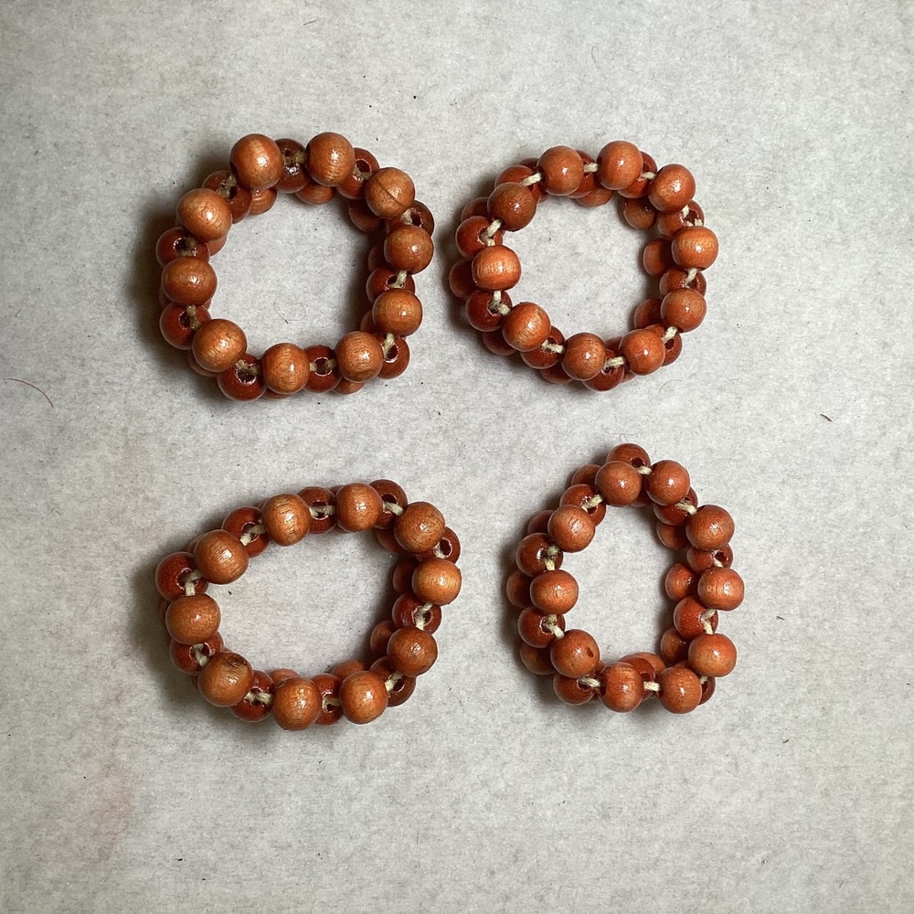Vintage Set of 4 Beaded Wood Napkin Rings Brown Boho Rustic Table Decor